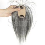 Gray Hair Toppers with Bangs for Women, Clip-in Human Hair, 5x9cm