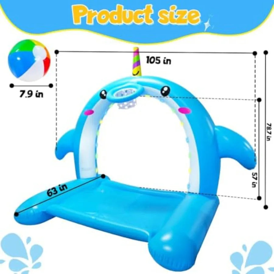 Inflatable Whale Sprinkler Water Toy 3-in-1 Splash Pad for Kids & Dogs