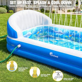 Inflatable Kids Swimming Pool with Sprinkler and Backrest, Blue & Yellow
