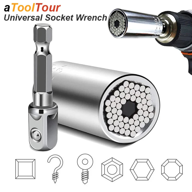 Universal Socket Wrench Set 7-19mm Power Drill Adapter Multi Tool
