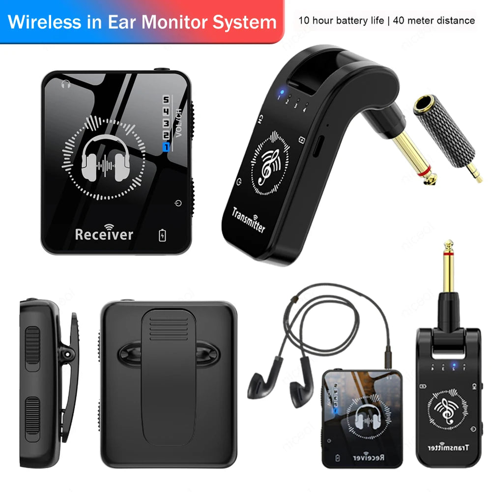 Wireless In-Ear Monitor System Rechargeable 10H Battery Live for Performance