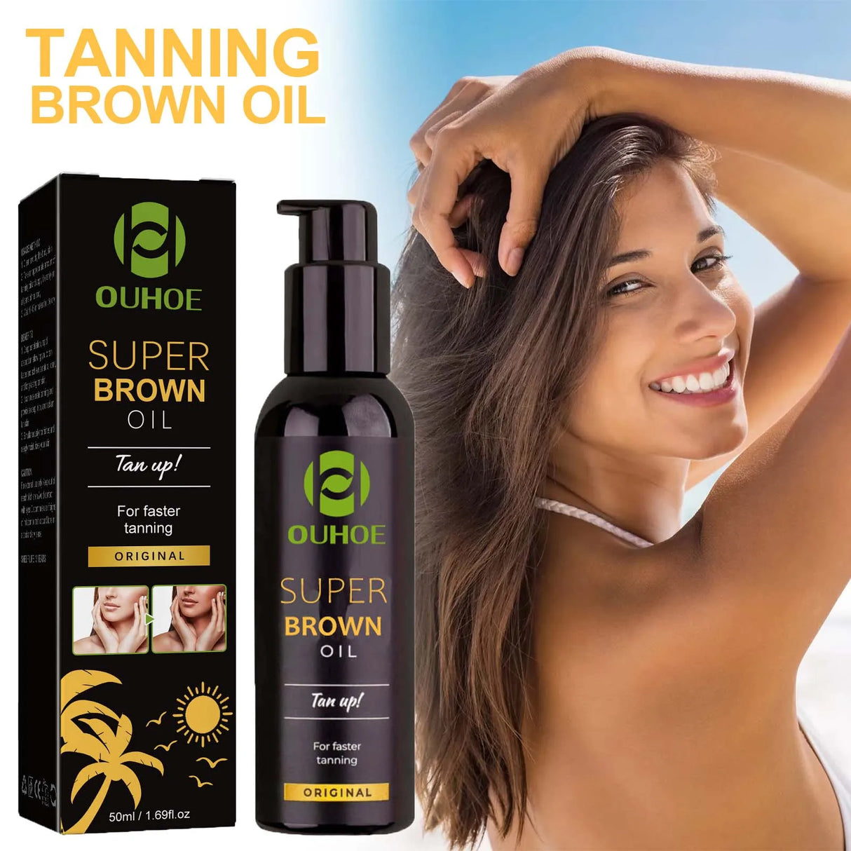 Brown Tanning Oil Natural Self Tanning Body Bronzer 8oz Summer Use