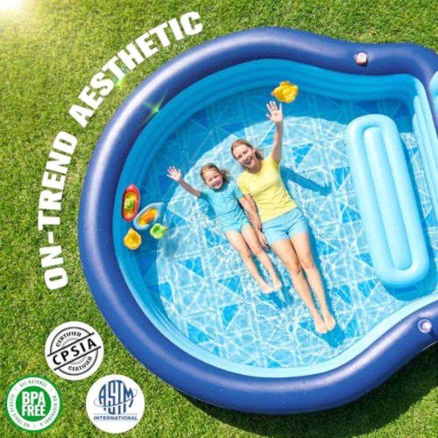 Inflatable Pool with Seats & Headrest, Oversized 90x90x20, Durable PVC