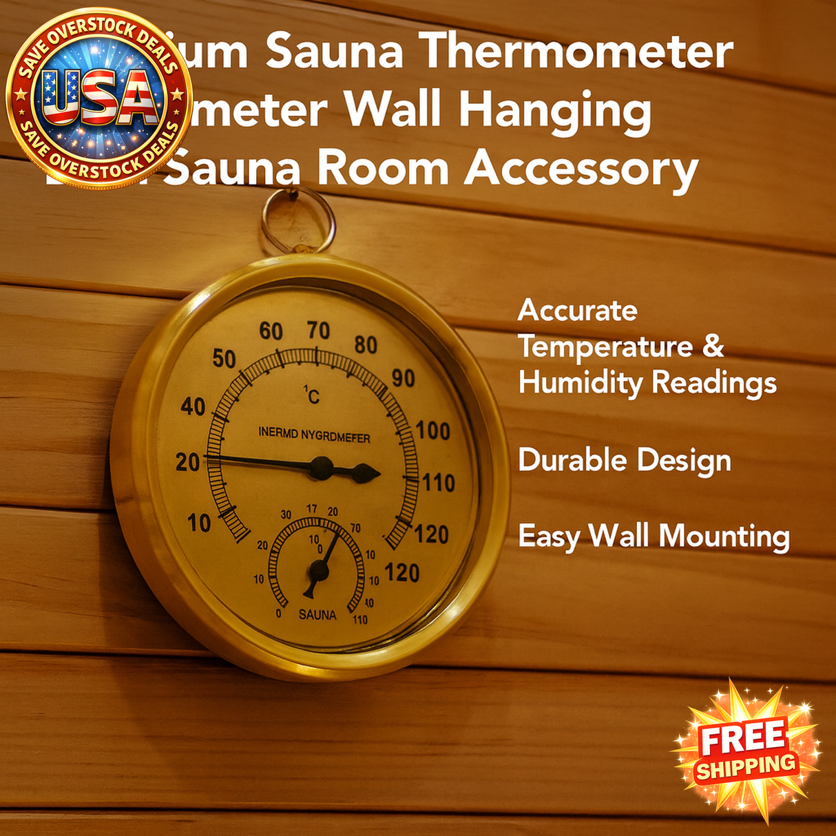 Sauna Thermometer Hygrometer Wall Hanging Bath Room Accessories