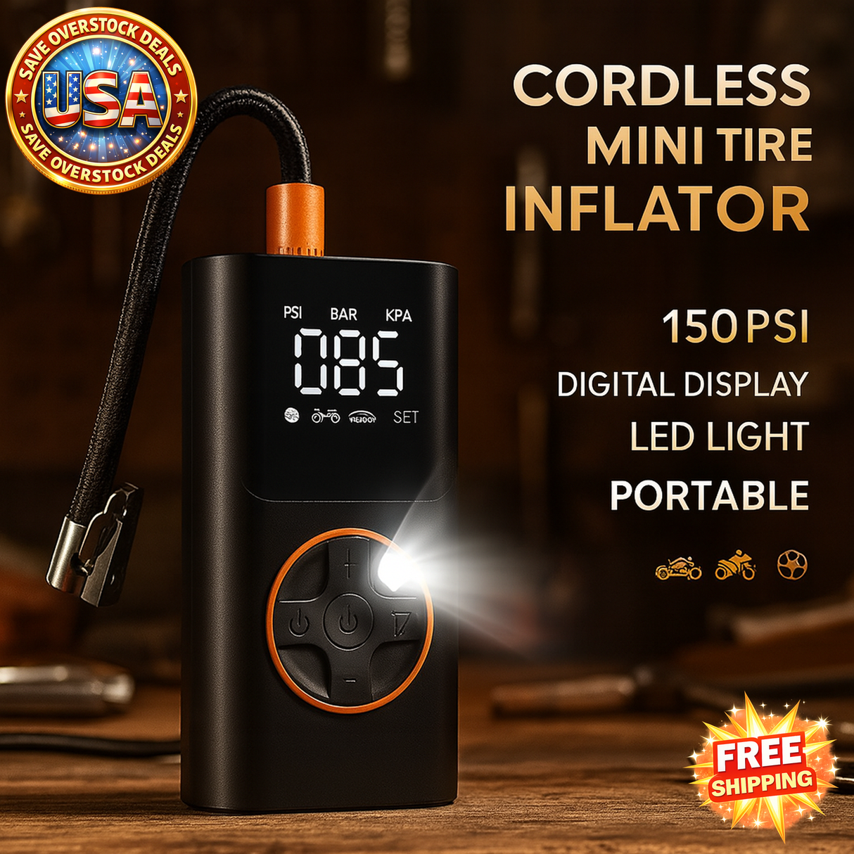 Cordless Mini Tire Inflator 150 PSI Portable Air Compressor for Car Bike
