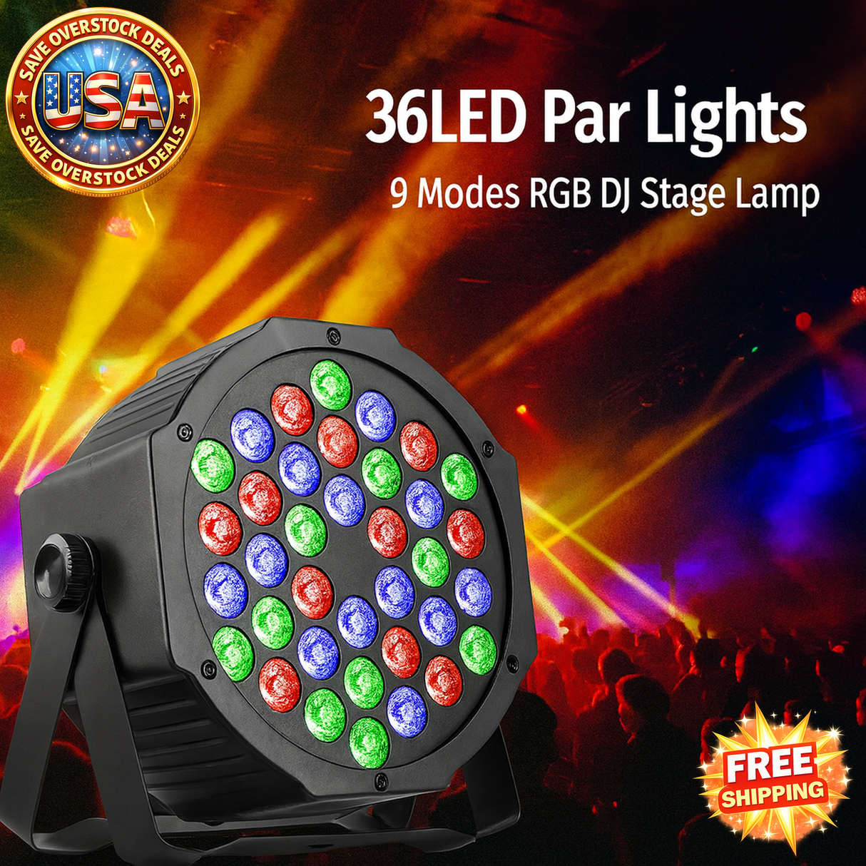 RGB LED Par Lights 36W 9 Modes Sound Activated Remote Control for Events