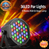 RGB LED Par Lights 36W 9 Modes Sound Activated Remote Control for Events