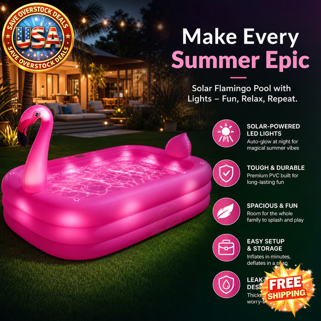Inflatable Solar Flamingo Pool for Outdoor Use, Bright Pink