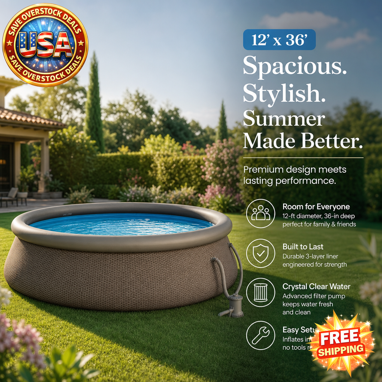 12' x 36" Quickset Round Above Ground Pool with Pump and Filter