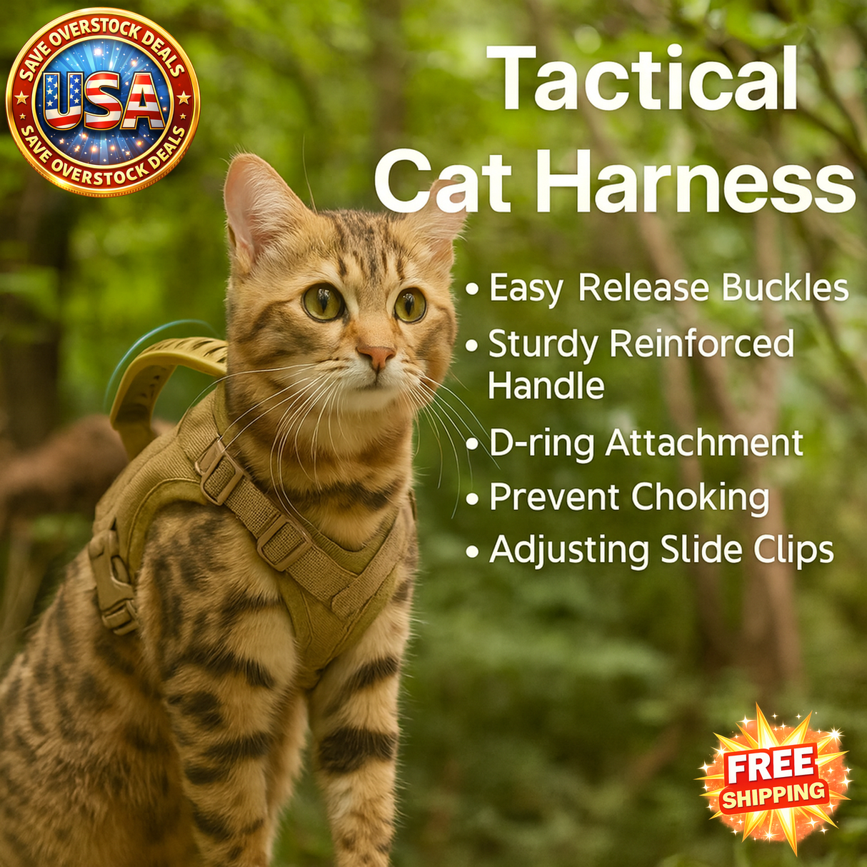 Tactical Cat Harness Adjustable Escape Proof Soft Mesh Vest for Walking