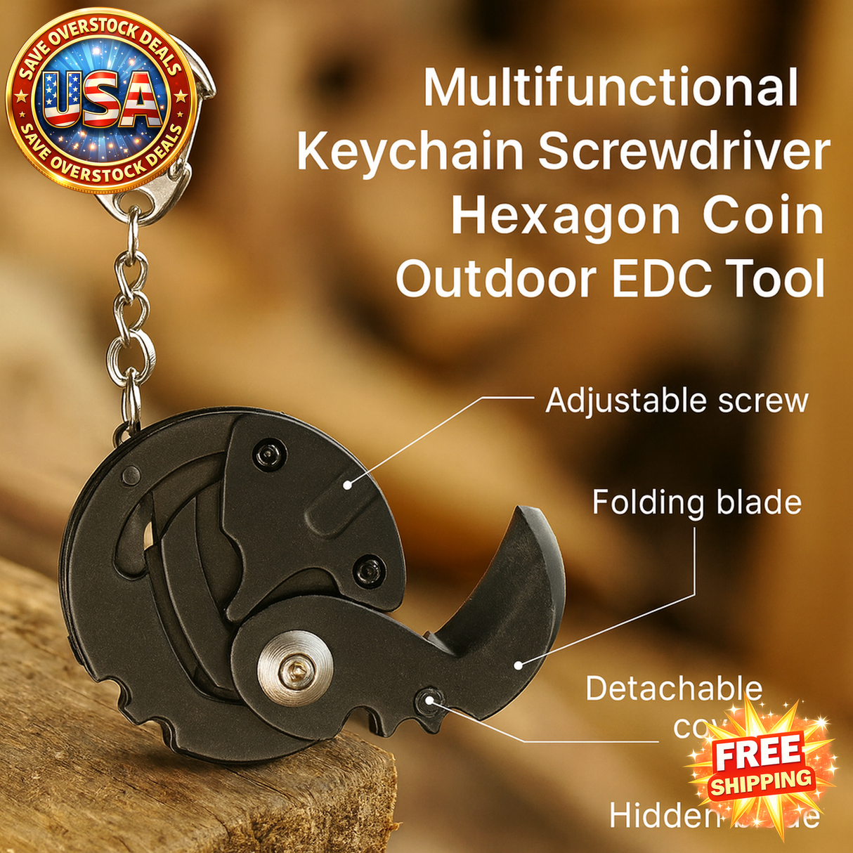 Multifunctional Keychain Screwdriver Hexagon Folding Coin Knife EDC Tool