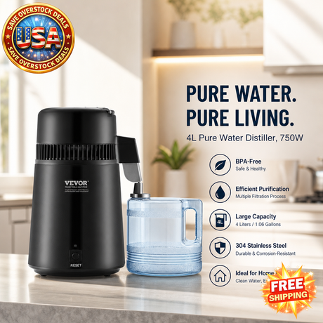 4L Pure Water Distiller, 750W, Stainless Steel, Countertop
