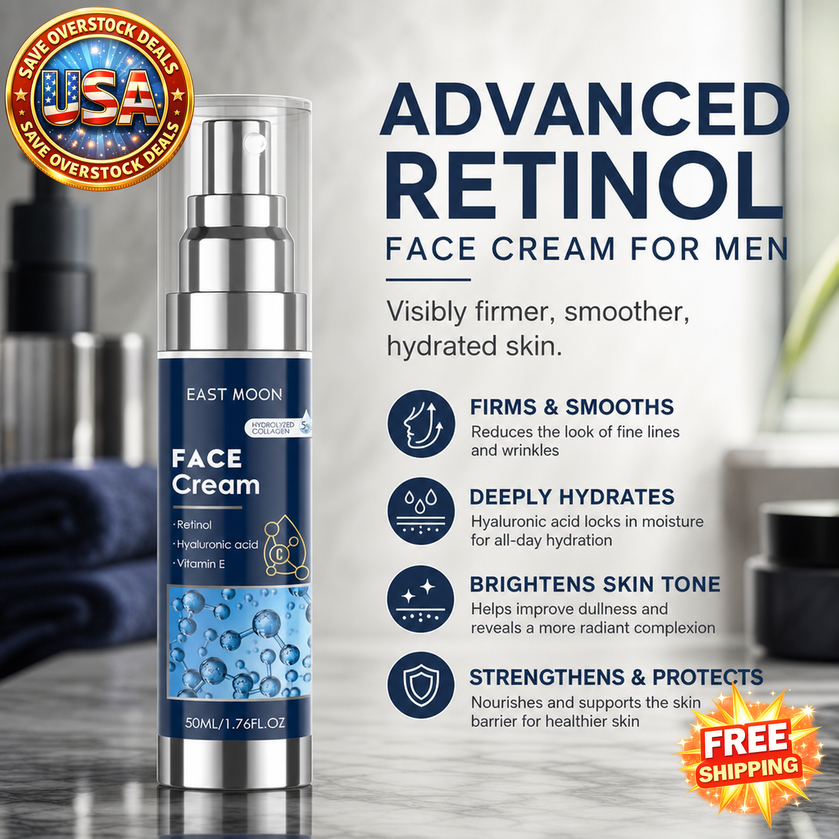 Retinol Face Cream for Men - Firming and Moisturizing