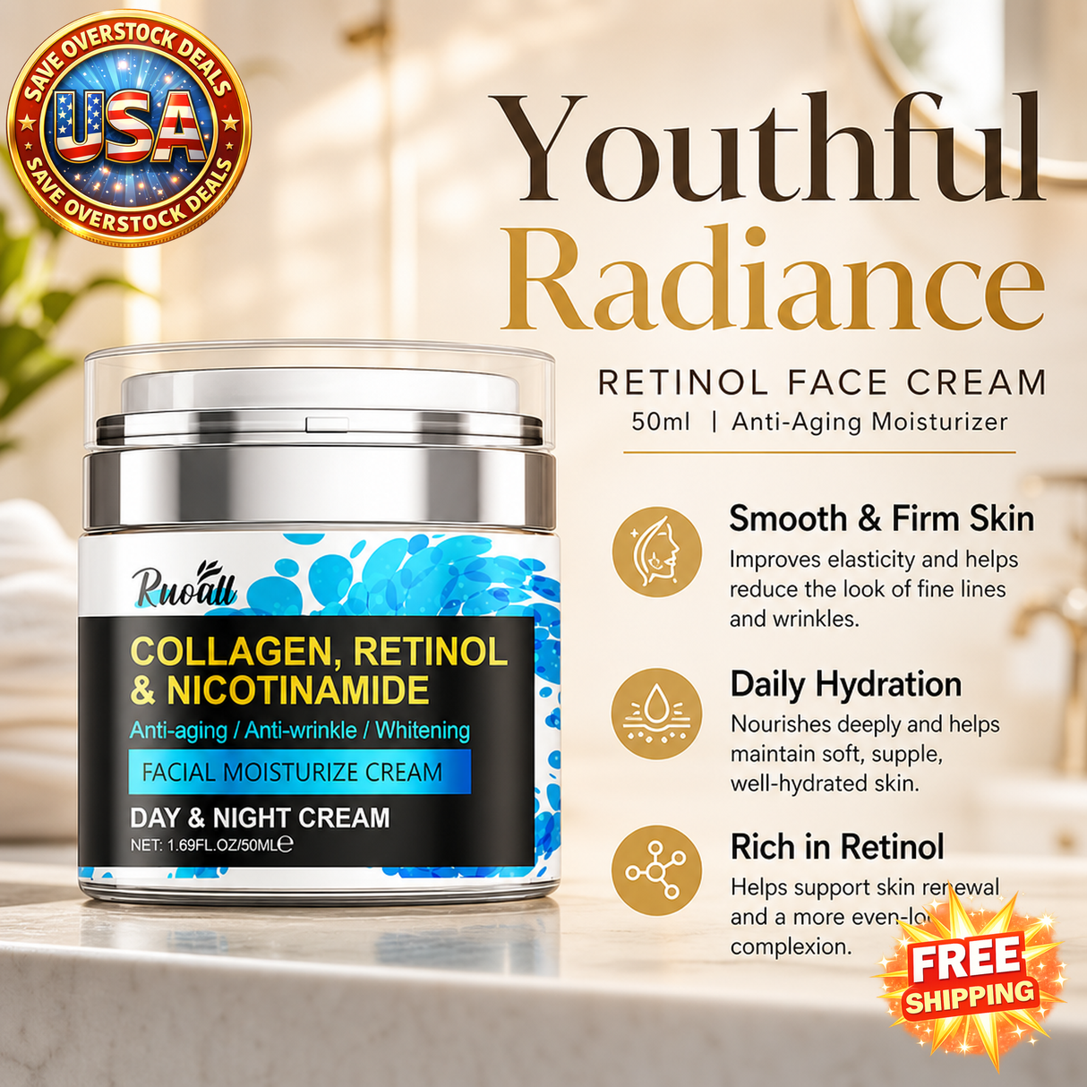 Retinol Face Cream 50ml Anti-Aging Moisturizer