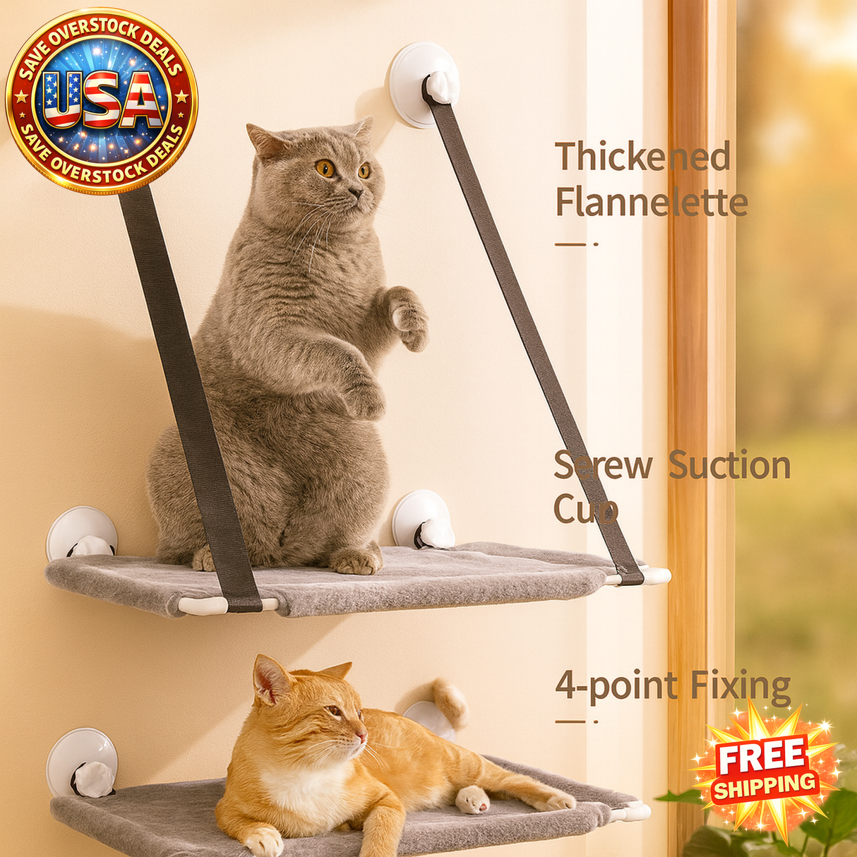 Double-layer Velvet Cat Suspension Bed with Suction Cups - 20kg Capacity