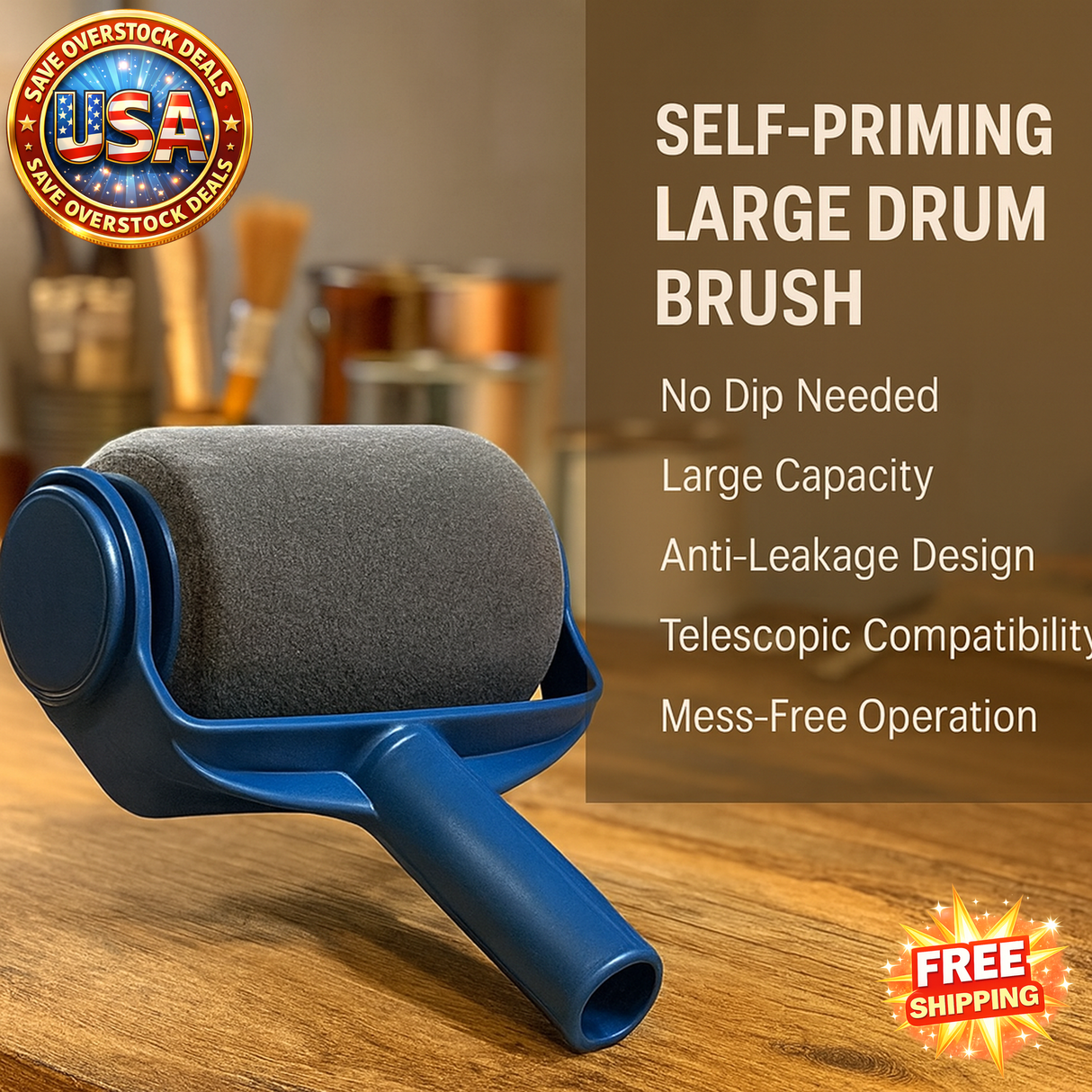 Self-Priming Large Drum Brush for Wall Painting - 1pc Latex Paint Tool