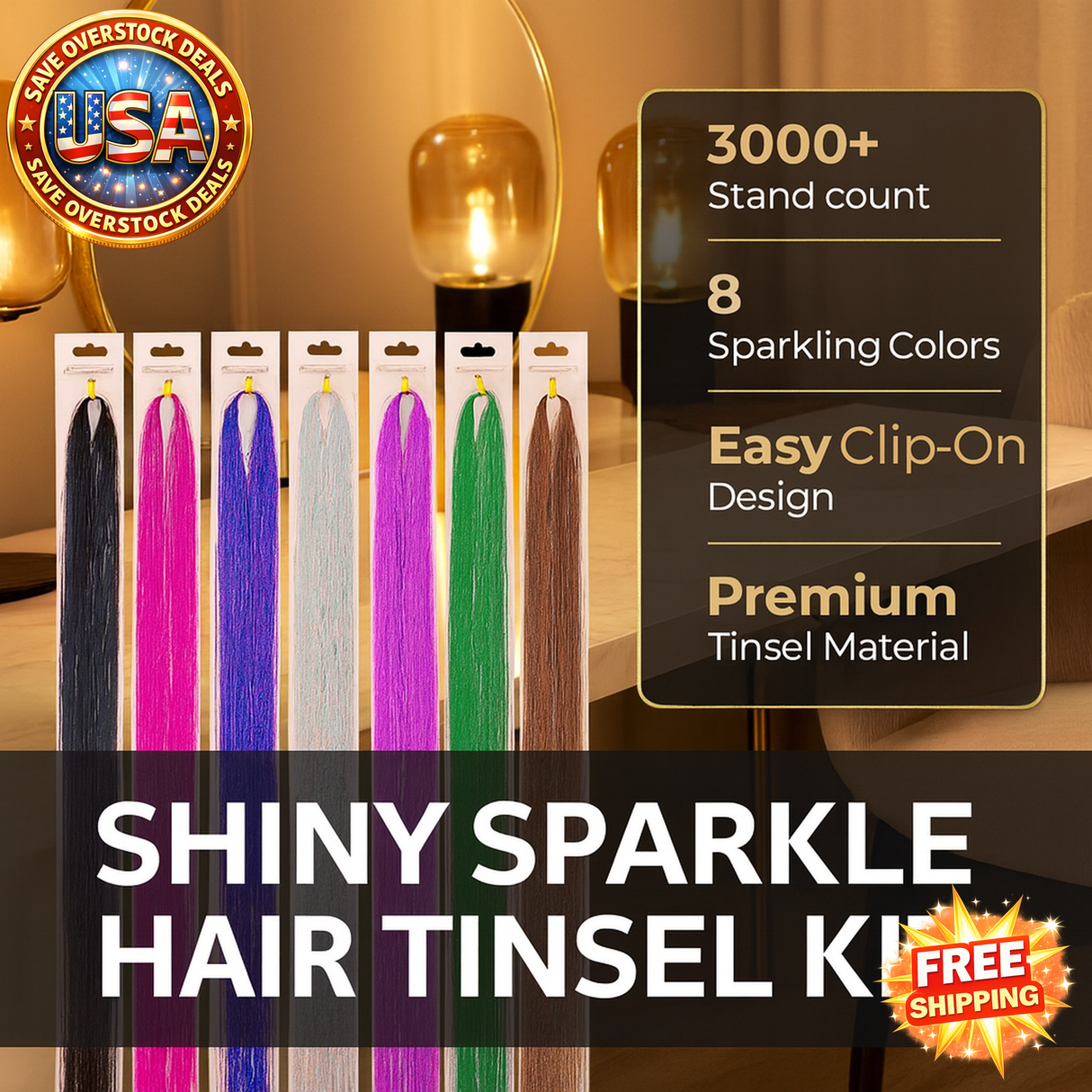 Rainbow Hair Tinsel Kit - Colorful Glitter Extensions for Braiding - 66 Strands