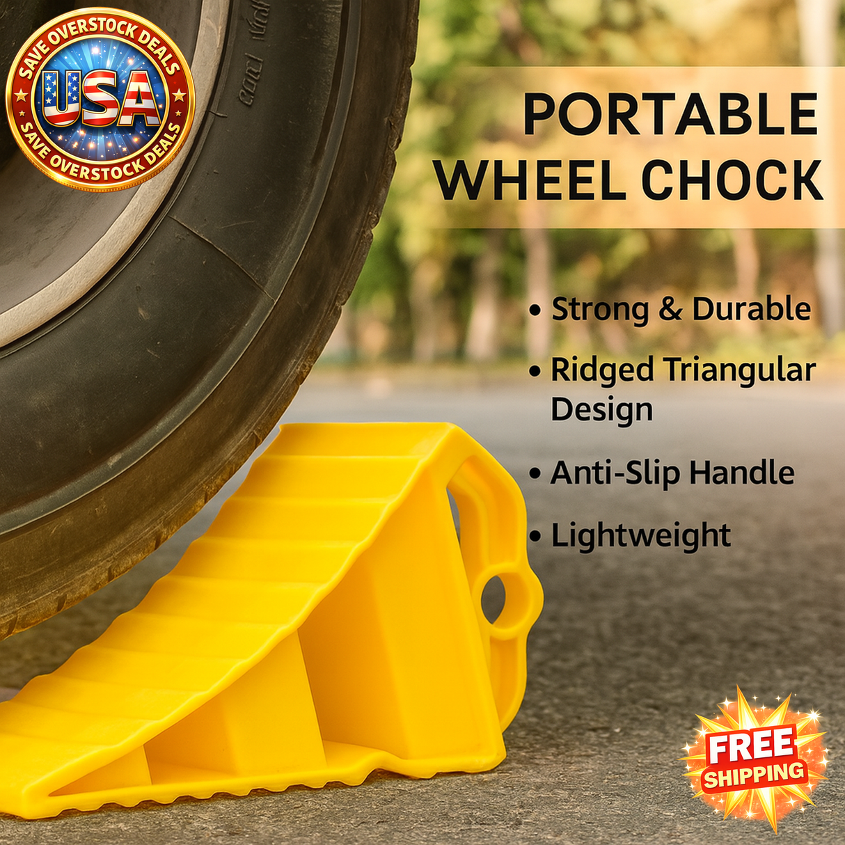 Portable Wheel Chock with Handles for RVs Trailers Trucks - 2 Pack