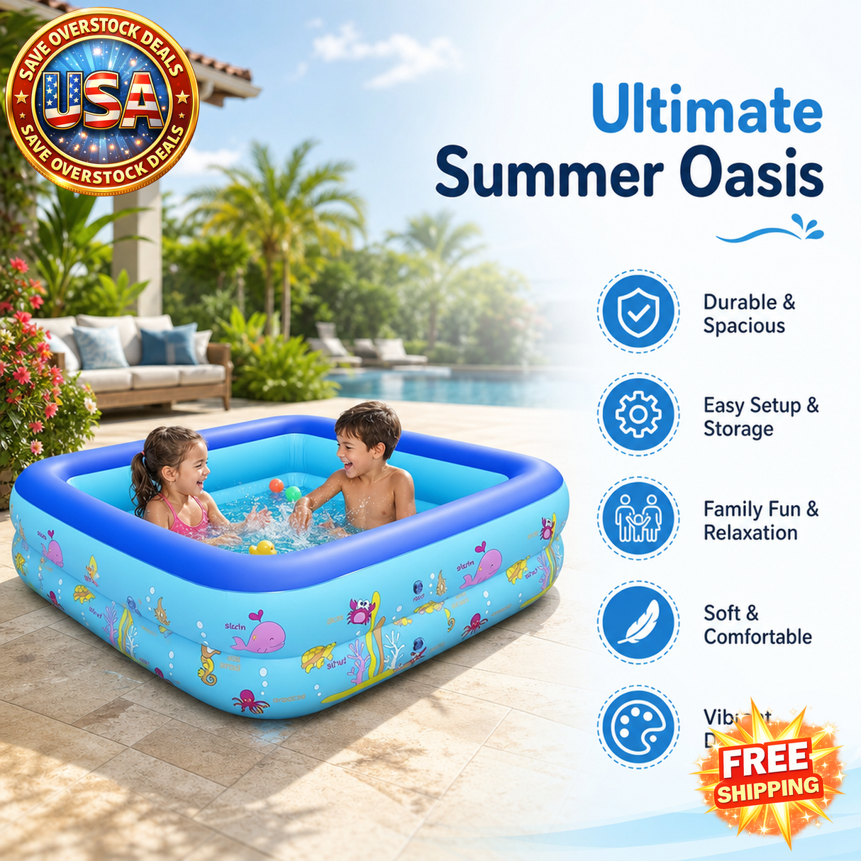 Large Inflatable Family Swimming Pool for Outdoor Fun