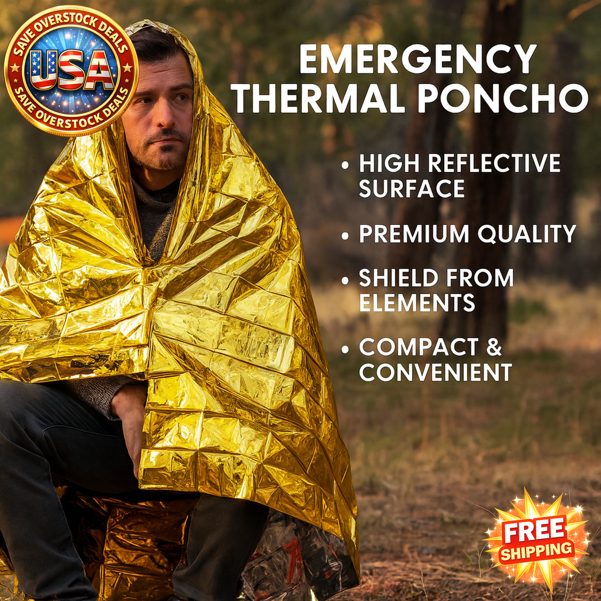 Emergency Thermal Poncho Blanket Lightweight Water Resistant Camping Mat