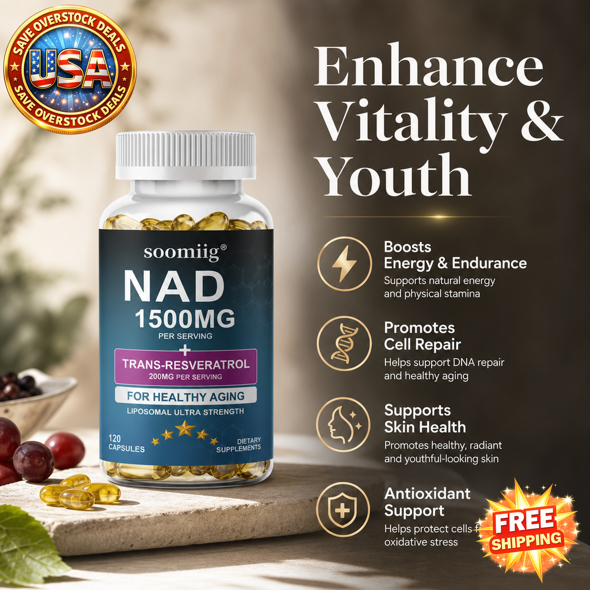 NAD 1500 Mg + Trans-resveratrol - Anti-Aging Supplement