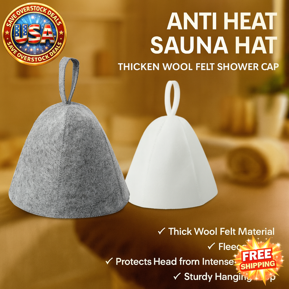 Anti Heat Sauna Hat Wool Felt Shower Cap Towel Drying Bath Accessory