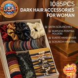 1085PCS Dark Hair Accessories Set - Seamless Ponytail Holders & Scrunchies