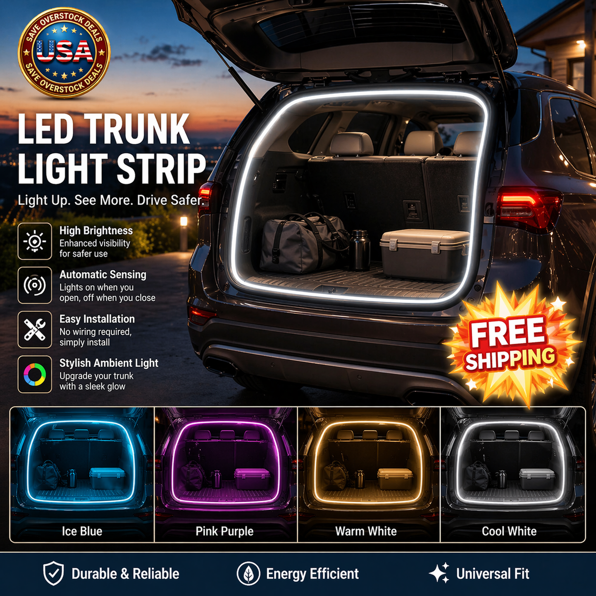 RGB LED Trunk Light | Open-Triggered, Dynamic Flow, Easy Install