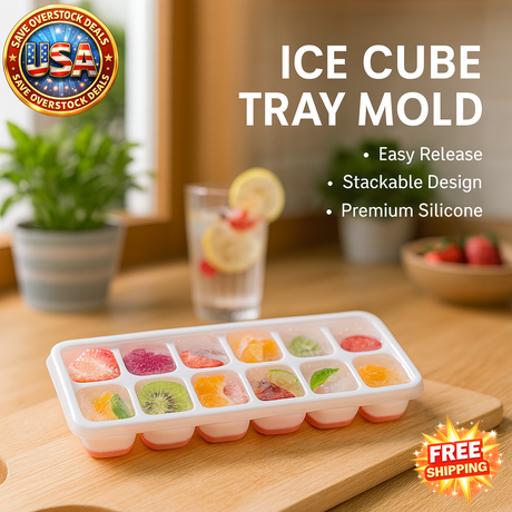 Silicone Ice Cube Tray Mold with Lid - 14 Cube Easy Release