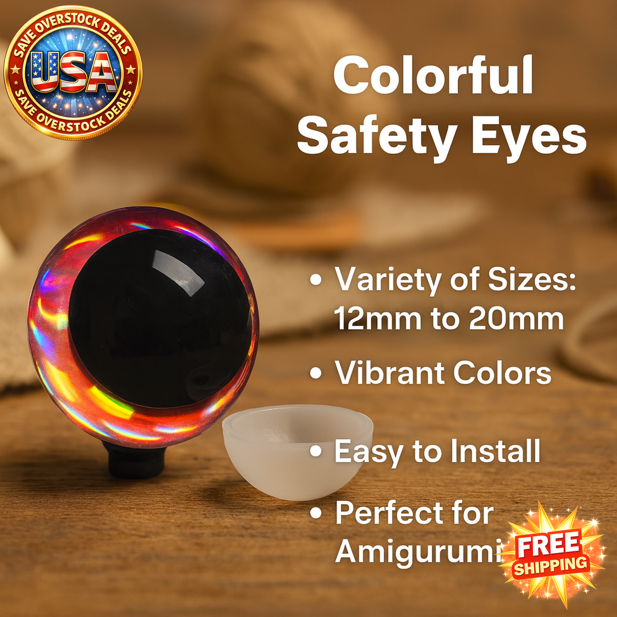 Colored Safety Eyes for Amigurumi Dolls - 12mm/14mm/16mm/18mm/20mm