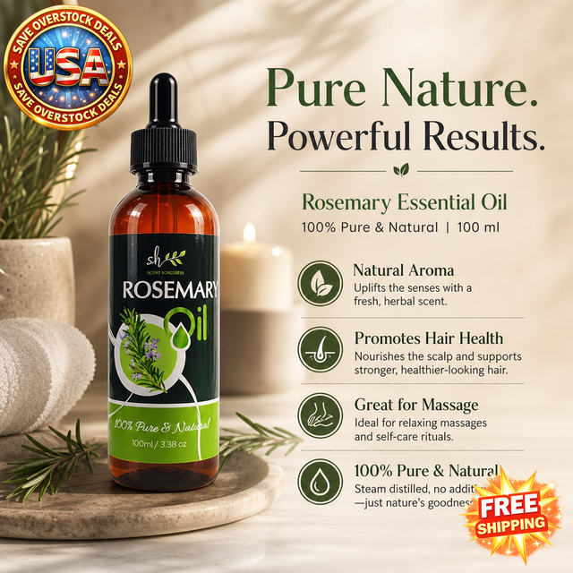 Rosemary Essential Oil 100 ml with Glass Dropper for Aromatherapy