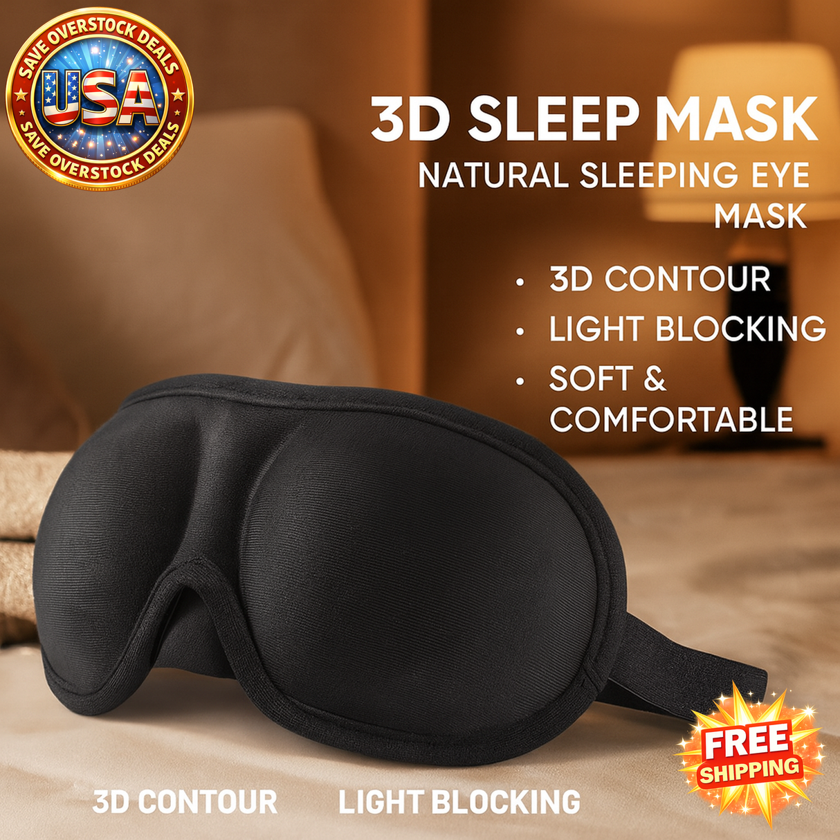 3D Sleep Mask Eye Shade Cover Portable Blindfold for Travel - 1 Piece