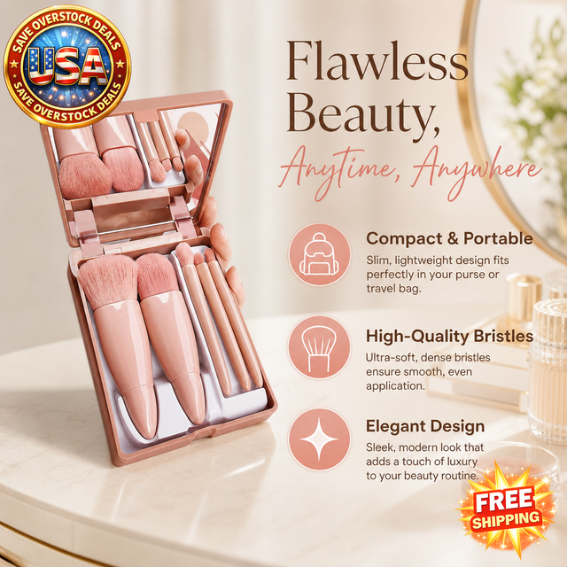 Portable Makeup Brush Set with Mirror - Travel Kit