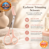 Pink Eyebrow Trimming Scissors with Built-in Comb