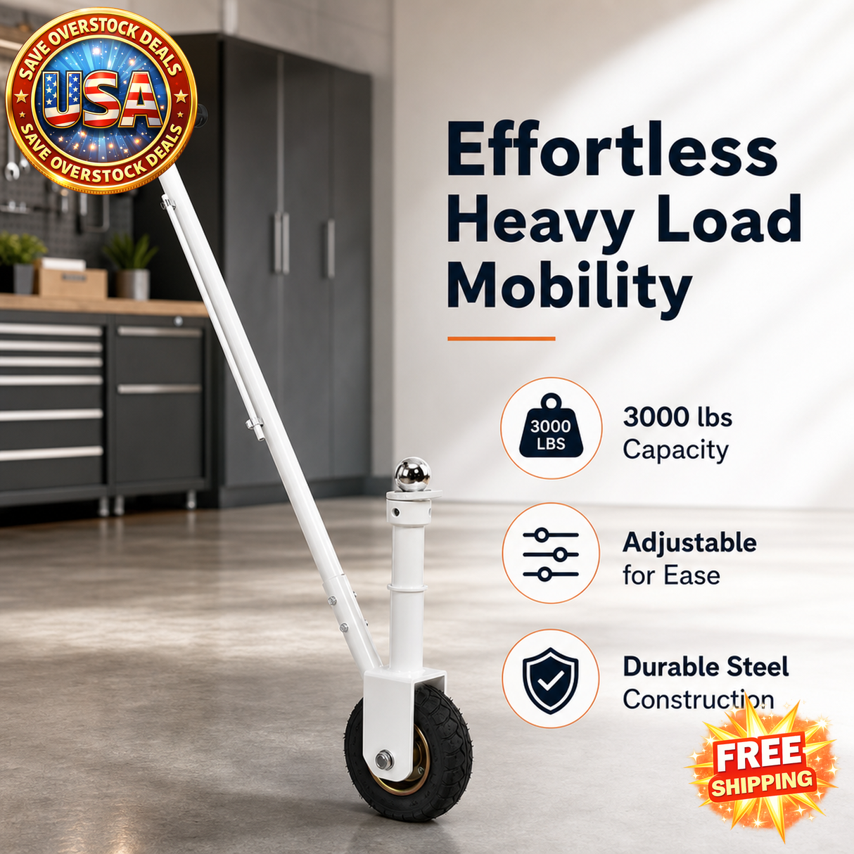 Weight Distributing Adjustable Trailer Dolly, 3000lbs Capacity Mover