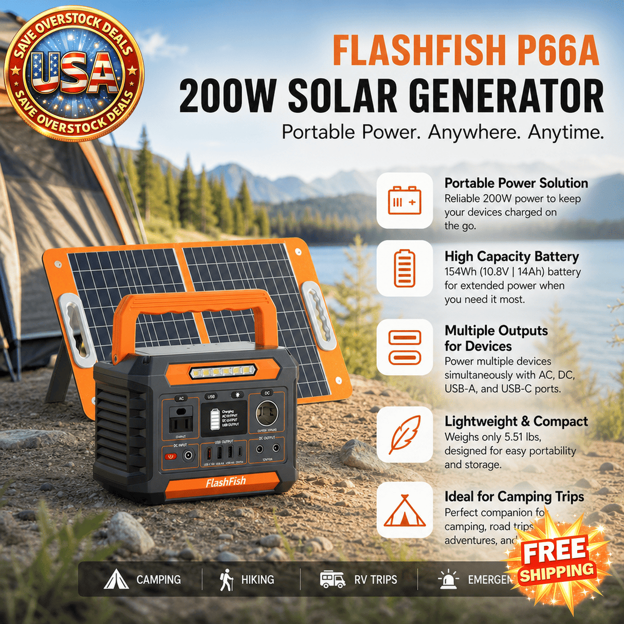200W Solar Generator with Foldable Panel