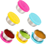 Salad Dressing Containers To Go;  6x1.5 oz Stainless Steel Food Containers with Lids;  Small Silicone Dipping Sauce Cups Toddler Snack Containers Leakproof for Kids Lunch Bento Box;  Picnic and Travel
