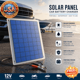 Portable Solar Panel Car Battery Charger - Waterproof 12V