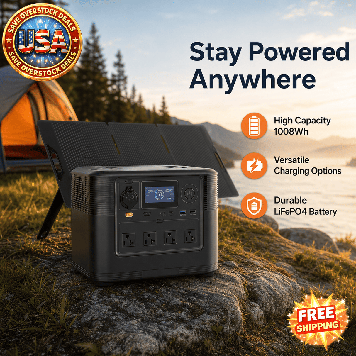 Portable Power Station with 200W Solar Panel for Camping