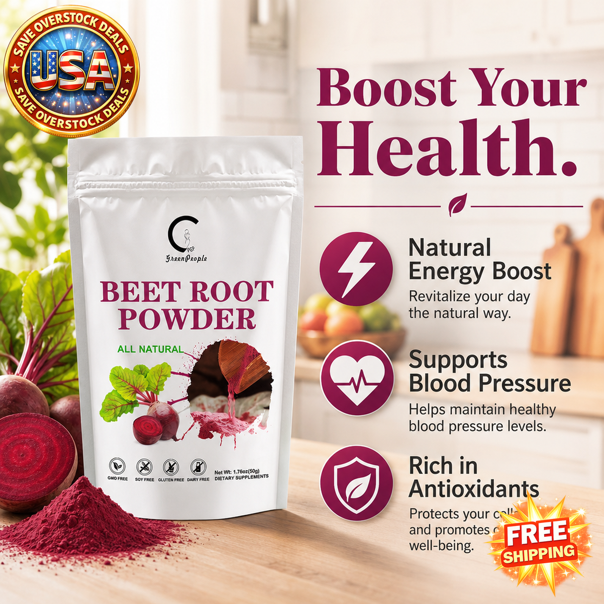 Organic Beet Root Powder for Antioxidants & Blood Pressure