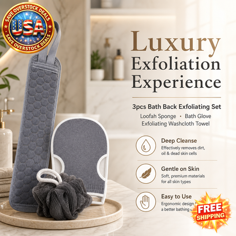 Exfoliating Bath Set - Loofah Sponge, Glove & Washcloth