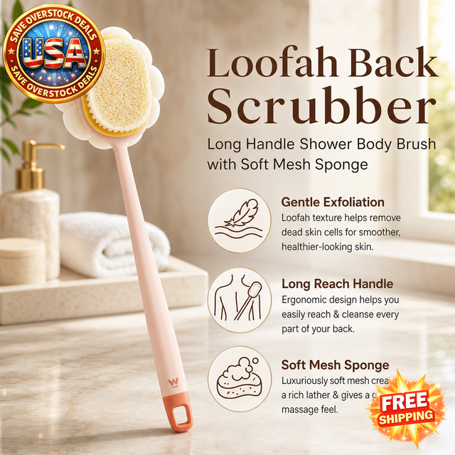 Loofah Back Scrubber with Long Handle for Skin Exfoliation
