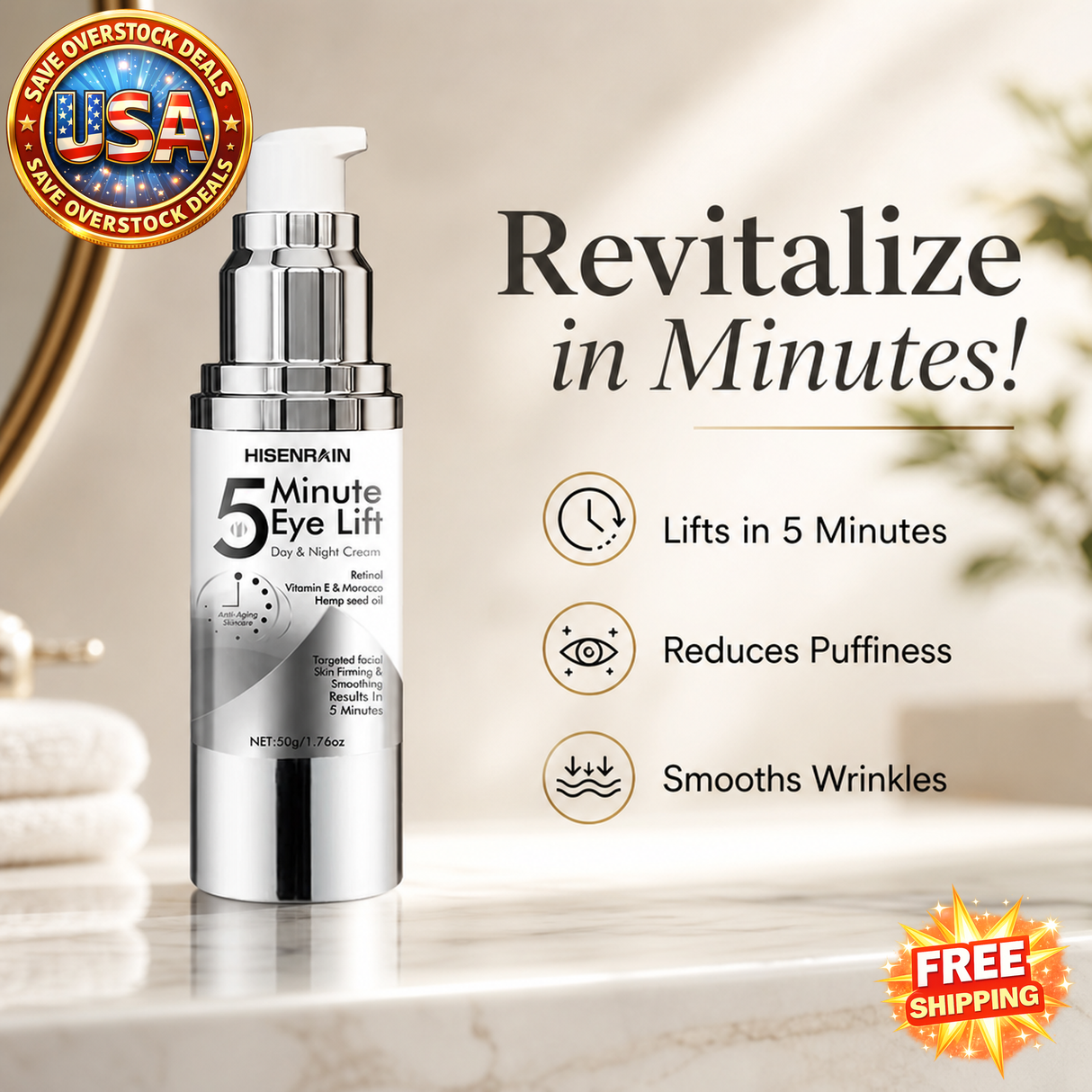 Under Eye Cream with Caffeine & Retinol, 30ml