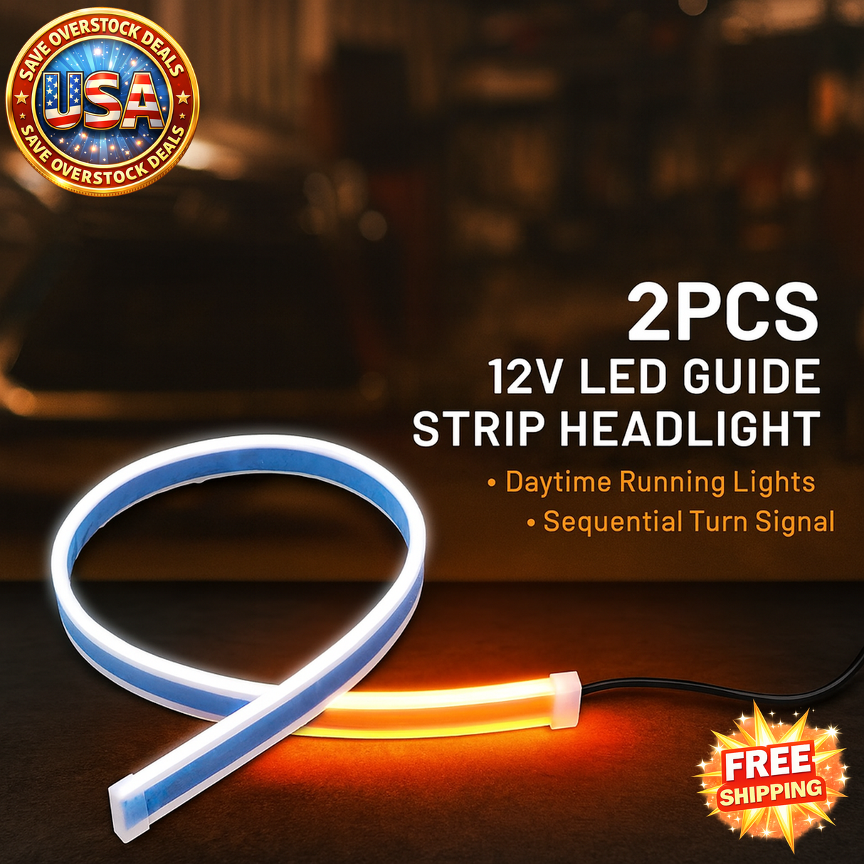 12V LED Guide Strip Headlight for Car DRL Turn Signal Bulb