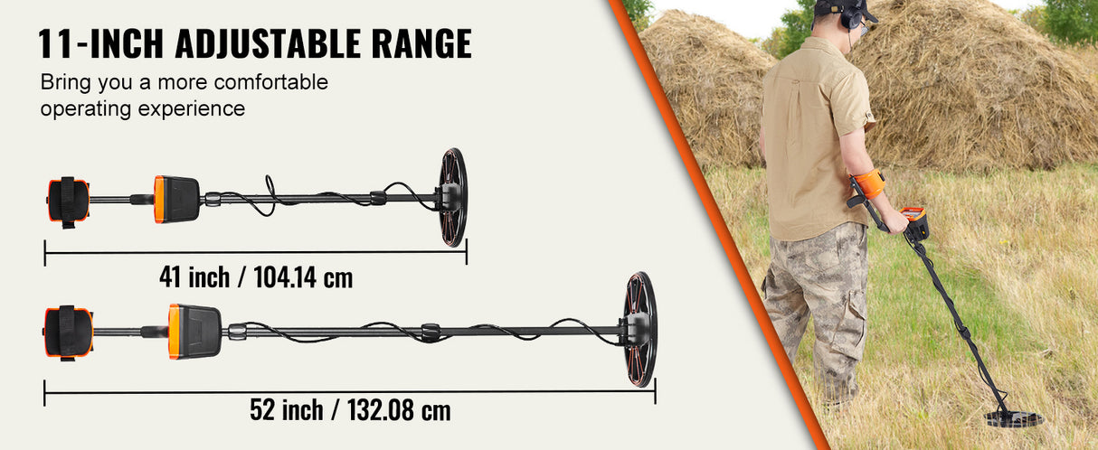 Metal Detector with 10-Inch Waterproof Coil and LCD Display, Adjustable Stem